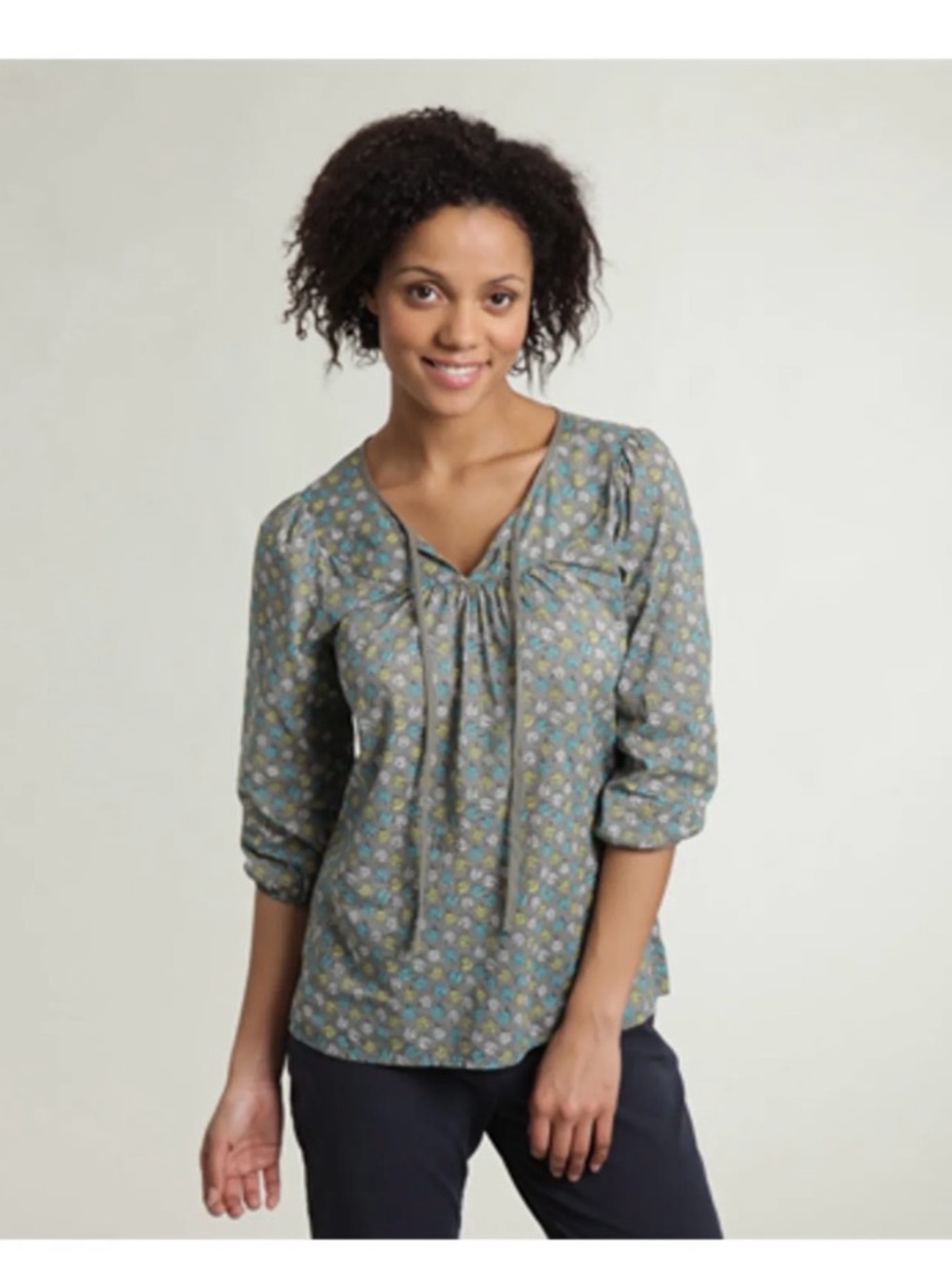 Women’s Sea Salt Cornwall Floral Peasant Blouse Moomin Peppercorn Top EUC teal